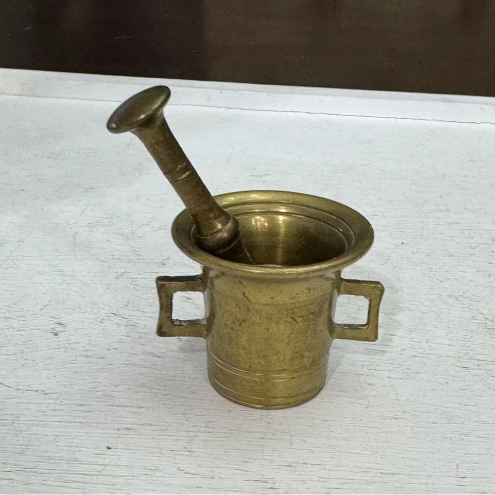 Antique Brass Mortar & Pestle Pharmacy Apothecary Heavy Great Patina - Picture 3 of 12